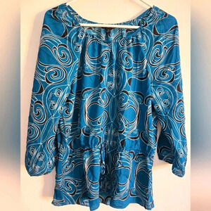 Banana Republic Blue/Black/White Smocked Waist Blouse Sz M